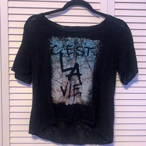 Might Fine Black Sheer Texture Graphic Design Paris Tee